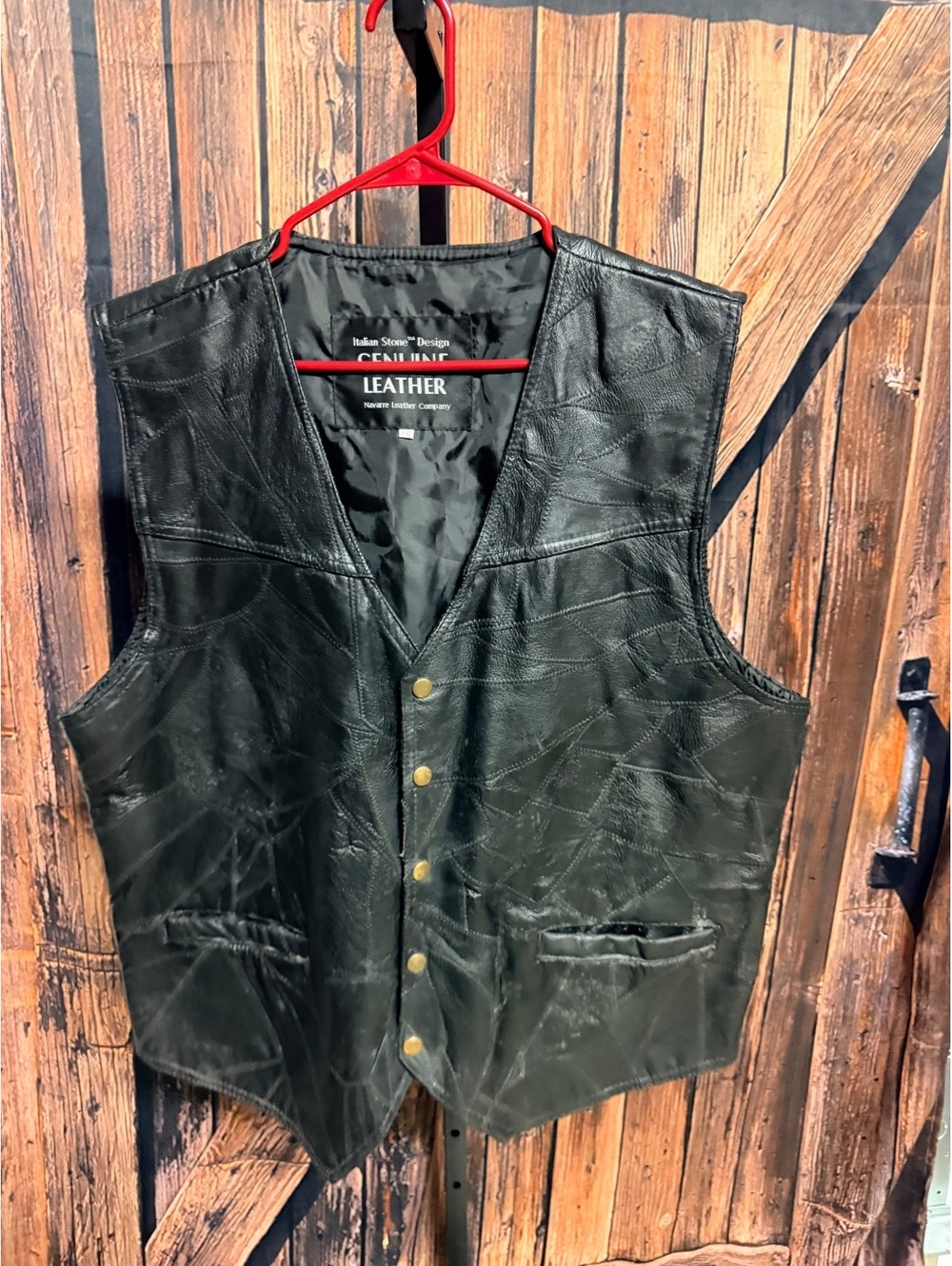 Italian Stone Design Genuine Leather Black Vest 3XL